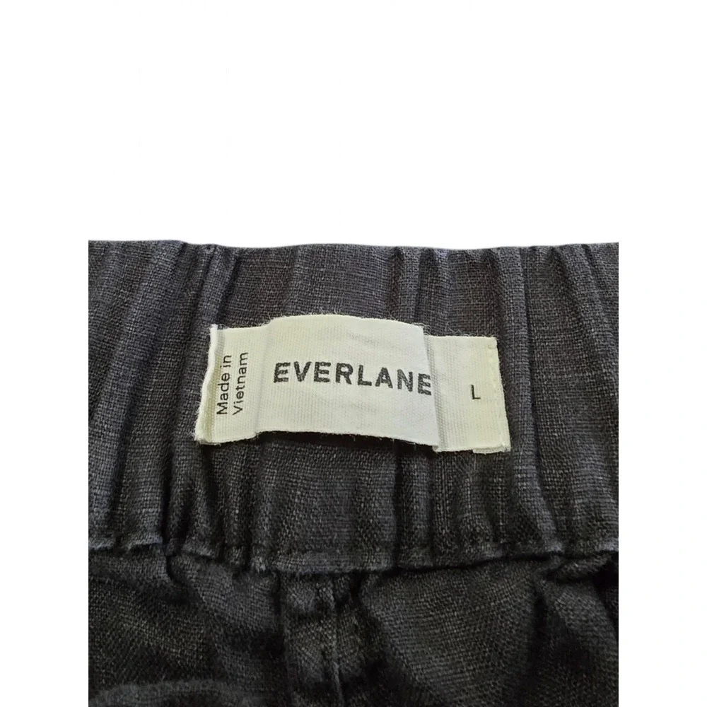Everlane The Linen Easy High Rise Wide Leg Ankle Pant In Black Sz L